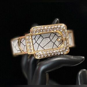Gold-Tone Buckle Bracelet with Silver Crackle Inlay